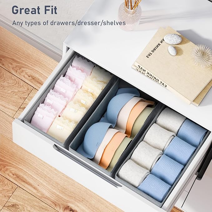 DIMJ Drawer Organizer Clothes - Underwear Organizer Small Sock Organizer Closet Organizers and Storage Box Dresser Drawer Dividers for Baby Clothes,Bra,Socks, Belt, Tie, Set of 12, Grey