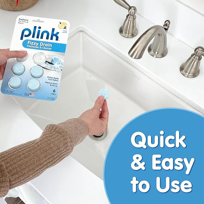 Plink Fizzy Drain Freshner and Cleaner, Prevents Buildup and Removes Drain Odor, Lemon Scent, 6 Count (Pack of 4)