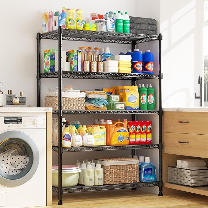 REIBII 5-Tier Wire Shelving Storage Shelves Metal Shelves,1020 LBS Adjustable Heavy Duty Metal Shelving Units and Storage for Garage Pantry Kitchen Bathroom 29" W X 14" D X 63" H