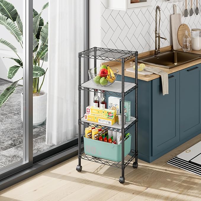 Golpart 4 Tier Adjustable Storage Shelves Metal Utility Shelf Wire Shelving Unit Organizer Rack for Home Kitchen Office Bathroom Pantry Room 12" D x 18" W x 44" H