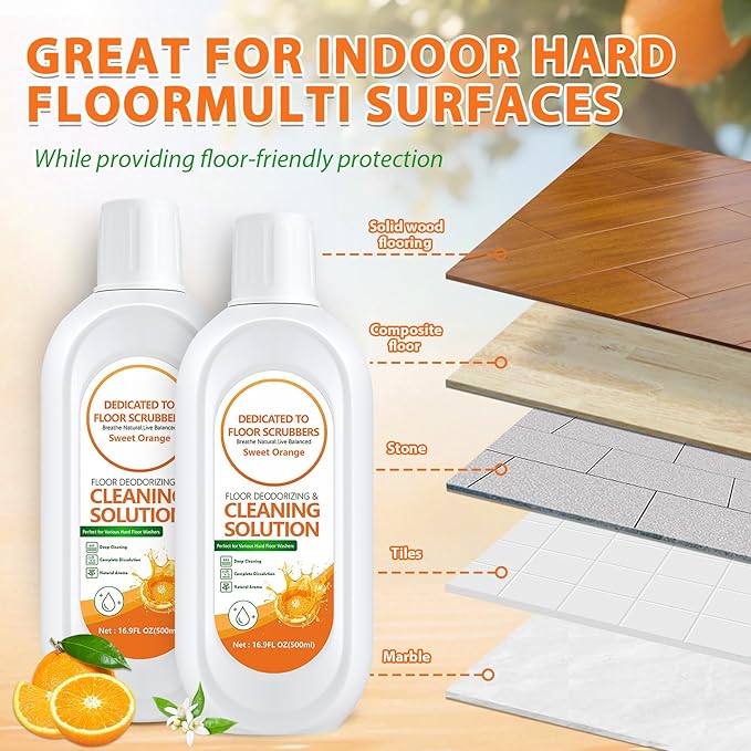 Floor Cleaning Solution Compatible with Tineco – Orange Floor Cleaner – Long-Lasting, Subtle Fruit Scent– For All Cordless Wet/Dry Vacuum Mop Cleaner & Robot Vacuums with Mopping (2 Bottle)