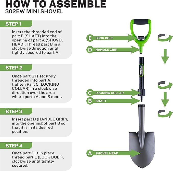 Earthwise 26.5 Inch Carbon Steel D-Handle Compact Collapsible Trenching Mini-Shovel