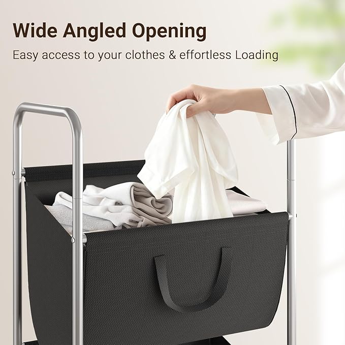 ELYKEN 120L Vertical Rolling Laundry Hamper with Removable Bags, 3 Section Laundry Baskets with Wheels, Space-Saving 3 Tier Laundry Sorter for Small Spaces, Dorm, Bedroom, Bathroom, Laundry Room
