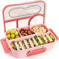 EASYFUN Bento Box Adult, Lunch Box, 4-Compartment Lunch Containers, Drop-Proof, Dishwasher Safe & Made with BPA-Free Materials (Pink)