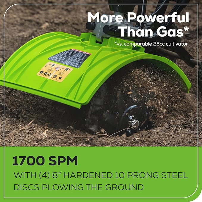 Greenworks 60V 8" Cordless Cultivator/Tiller + 4.0Ah Battery and Charger