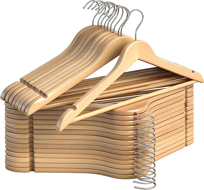 StorageWorks Wooden Hangers 30 Pack, Wood Coat Hangers for Closet, Heavy Duty Clothes Hangers for Suits, Shirts, Pants, Jackets, Natural Wood Color