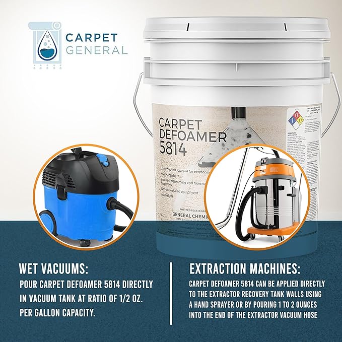 Carpet Defoamer 5814 -Foam Suppressant for Deep Carpet Cleaner Machine & Carpet Shampooer for a Heavy-Duty Carpet Cleaner Solution, Neutral Non-Corrosive Silicone Emulsion (5 Gal Pail)