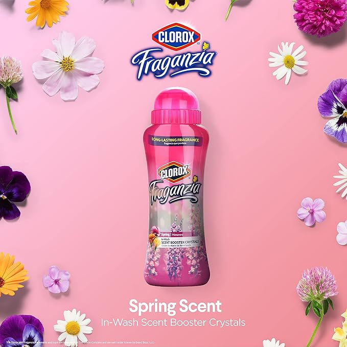 Clorox Fraganzia Laundry Scent Booster Crystals, In-Wash Fragrance Beads for Fresh-Smelling Clothes & Linens, Safe for All Fabrics & Colors, Easy-Pour Bottle, Spring Scent, 36 Oz, 6 Pack