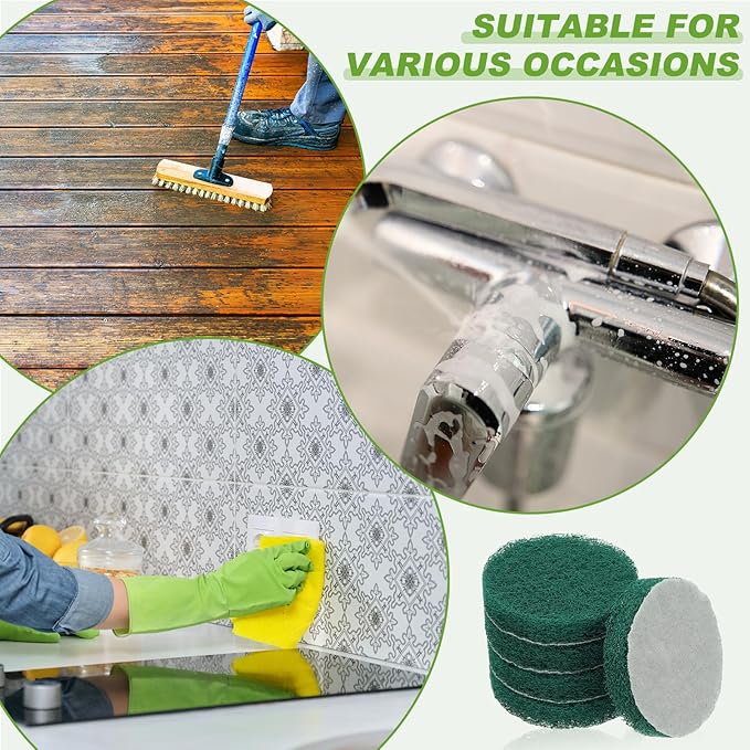 Power Scrub Pads, Scrubbing Pads 180 Grits Scouring Discs - Fitting for (Home Kitchen Cleaning - Drill Attachment - Scrubber Replacement) 20 Pcs & 3 Inch & Green