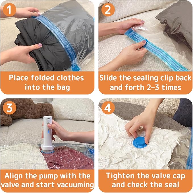 15 Pack Travel Vacuum Bags with Portable Electric Pump, Carry On Vacuum Seal Bags for Luggage and Suitcase, Space Saver Storage for Clothing and Travel Organization