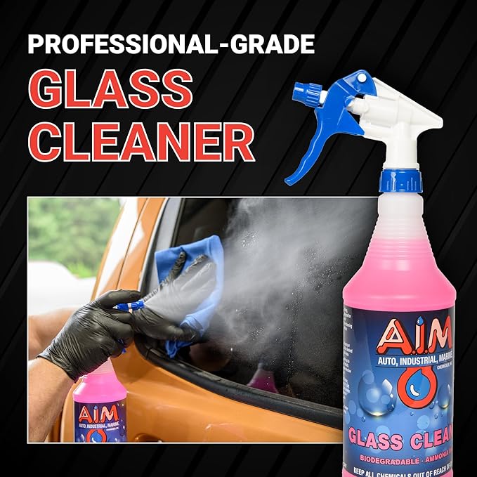 AIM Chemicals Ammoniated Glass Cleaner Concentrate - Streak-Free Shine for Windows, Cars, Homes, Offices - Dilutes 10:1 - Removes Dirt, Grime, Fingerprints - Ideal for Glass Spray Bottles - Quart