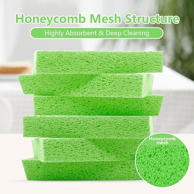 Cellulose Sponges, Large Size 4" x 6" x 1" - Heavy Duty Scrub Kitchen Sponge, Clean Tough Messes Without Scratching Kitchen Cleaning Pads, Pop Up Eco DIY (6 Pack), Green