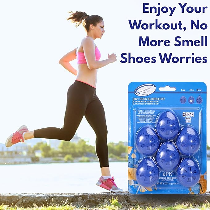Air Jungles Shoe Deodorizer Balls 12 Ct, Ocean Scent, Odor Remover Balls for Sneakers, Gym Bags, Lockers, Closets, Hampers, and Drawers, Essential Oil Provides Natural Freshness