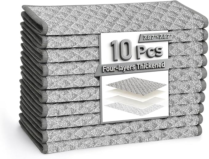 XANGNIER 10 PCS Multipurpose Wire Dishwashing Rags,2025 New Upgrade Non Scratch Wire Dishcloth, Four-Layer Silver Mesh Dish Cloths,Steel Wool Cleaning Cloths,Multi Purpose Metal Wash Miracle Cloths