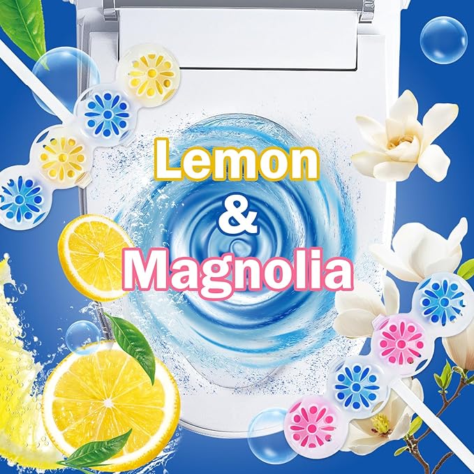 SCENTORINI 4-in-1 Toilet Bowl Cleaner, Rim Hanger Automatic Toilet Bowl Freshener, 4 Lemon & 4 Magnolia Scent, Toilet Bowl Cleaning Balls Long-Lasting up to 30 Days