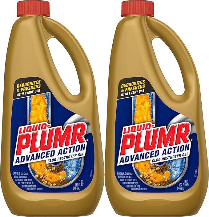 Clorox Liquid-Plumr Advanced Action Clog Destroyer Gel, Removes Multiple Types of Clogs including Hair, Deodorizes and Freshens, Safe for All Septic Systems and Pipes, 2 Bottles, 32 fl. oz. Bottle