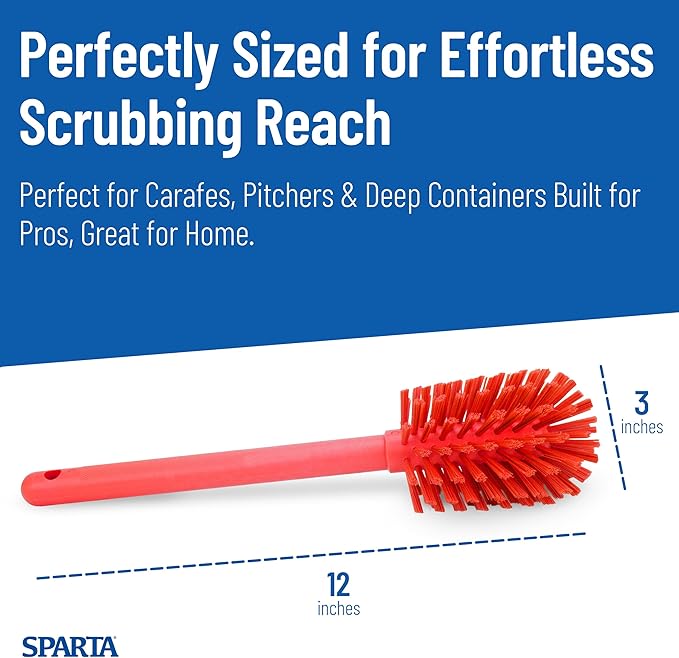 SPARTA Large Water Bottle Brush Ideal for Wide-Mouth Jars, Bottles and Tumblers, Dishwashing Tool with Handle for Home and Commercial Kitchens, Plastic, 12 Inches, Red, (Pack of 6)