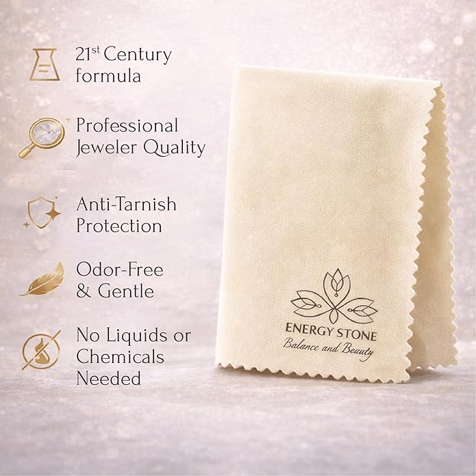 ENERGY STONE Silver and Gold Restoration Polishing Cloth, Anti-Tarnish Cleaner with Lasting Shine, for Fine Valuables Precious Metals, Jewelry, Silverware, Musical Instruments, Coins