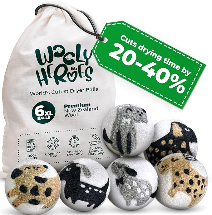No More Dryer Sheets! XL Wool Dryer Balls 6-Pack, Reusable Laundry Softener & Static Reducer, Eco-Friendly, Long-Lasting, Safe for Sensitive Skin