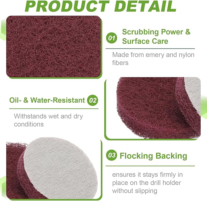 Power Scrub Pads, Scrubbing Pads 320 Grits Scouring Discs - Fitting for (Home Kitchen Cleaning - Drill Attachment - Scrubber Replacement) 20 Pcs & 2 Inch & Red