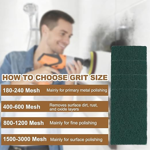 uxcell 5Pcs Scrubber Scouring Pad, 9.1 x 5.9 Inch 180 Grits Drill Power Brush Rectangle Scrub Pads Discs Polishing Pad for Household Furniture Automotive Cleaning, Green