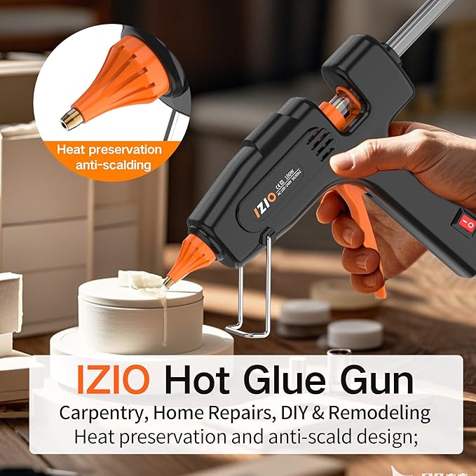 IZIO100W Hot Glue Gun Kit, Fast Heating for DIY Crafts Home Repair, Includes 21 Glue Sticks, Anti-Scald Nozzle, Pouch