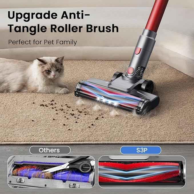 UML0 S3P Cordless Vacuum Cleaner, 45kPa Powerful Suction Vacuum Cleaners for Home, 55-Min Runtime Rechargeable Stick Vacuum, Self-Standing, for Pet Hair Carpet Hard Floor, LED Display