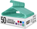 Utopia Home Plastic Hangers 50 Pack - Space Saving Clothes Hanger - Durable & Strong Closet Organizers and Storage with Built-in Strap Hooks - Essential for Shirts, Pants, Skirts & Coats (Aqua)