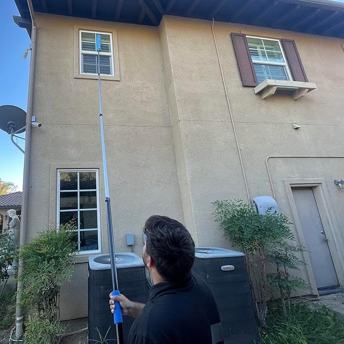 30 Foot High Ceiling Fan Duster with 6-24ft Extension Pole, Extendable Reusable Cobweb, Feather, Window Cleaning Squeegee Kit