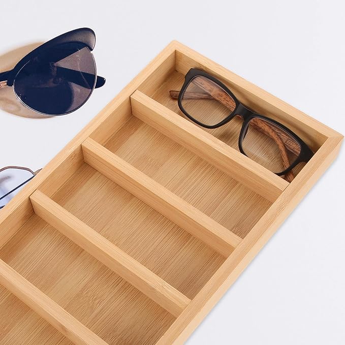 Ciieeo 2-pcs Eyeglasses Organizer Tray with 5 Compartments Sunglasses Storage Display Case Eyewear Holder for Home and Office