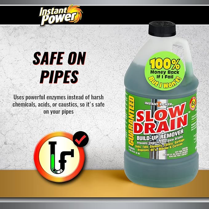 Instant Power Slow Drain Build Up Remover – Prevents Clogs, Ends Slow Drains for Sinks,Tubs, Showers, Toilets, Disposals, RVs, 2 Liters (Pack of 2)