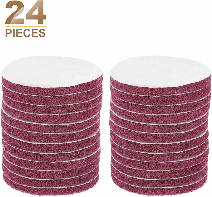 HARFINGTON 24pcs Scrubber Scouring Pads 400 Grits 5 Inch Drill Power Brush Hoop and Loop Surface Conditioning Disc Drill Scuffing Disc Scrub Pads for Home Kitchen Cleaning, Red