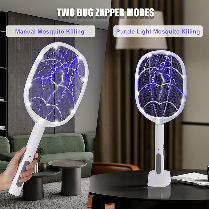 3 Packs Electric Fly Swatter Rackets, 2-in-1 Handhold Bug Zapper with 3000V High Voltage, Plug-in Mosquito Killer Insect Light Trap with 3 Layer Safety Mesh Portable for Indoor Outdoor Use