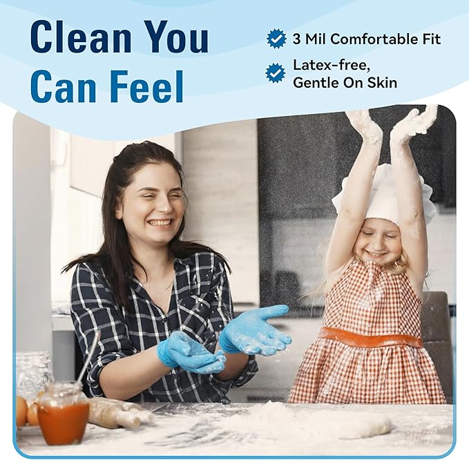 Food Safe Disposable Gloves, Blue Nitrile Rubber Gloves, Latex-Free Powder-Free for Food Prep, Cooking, Cleaning