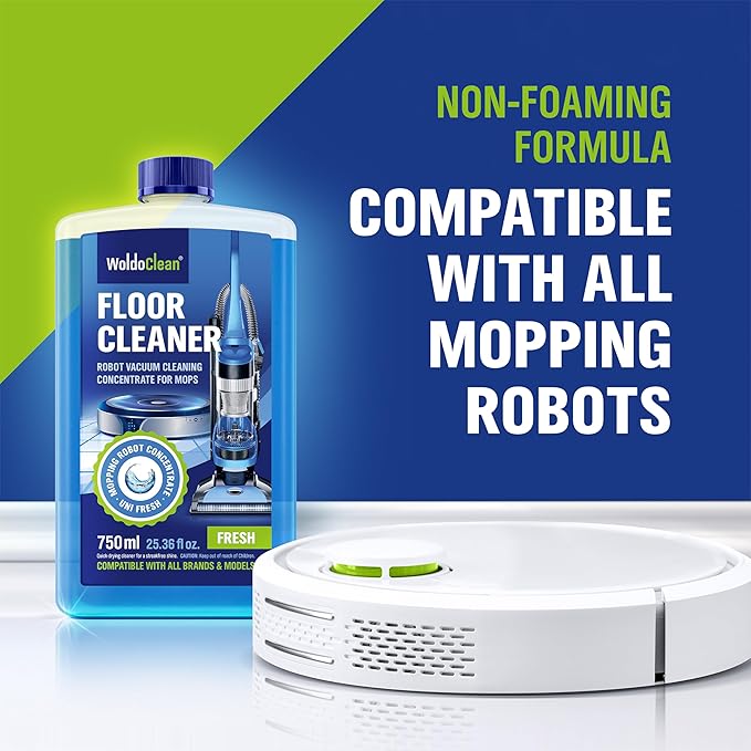 WoldoClean Floor Cleaner Solution for Robot Mops 25.36 fl.oz - Concentrate Makes 40 Gallons, compatible with Roborock, Dreame, Roomba, Tineco