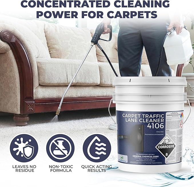 Carpet Traffic Lane Cleaner 4106 - Concentrated Carpet Pre Treatment Stain Remover - Incredible Stain Remover - Floor Covering Solution - Ideal for Industrial & Home Rug Cleaning - 5 Gal