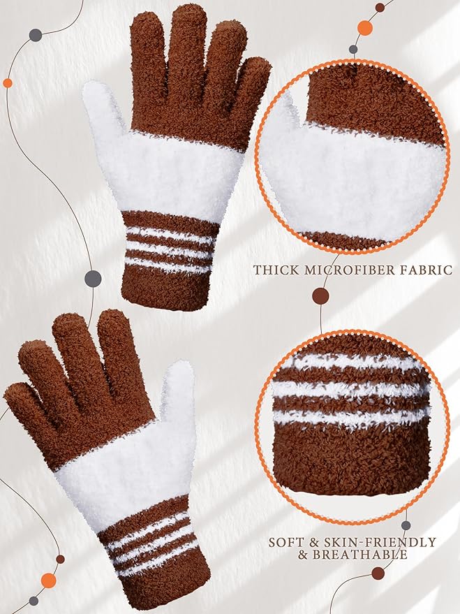 Patelai 3 Pairs Microfiber Plant Dusting Gloves Leaf Cleaning Gloves for Indoor Plants, Blinds, Furniture, House (Gray,Orange,Brown,Large)