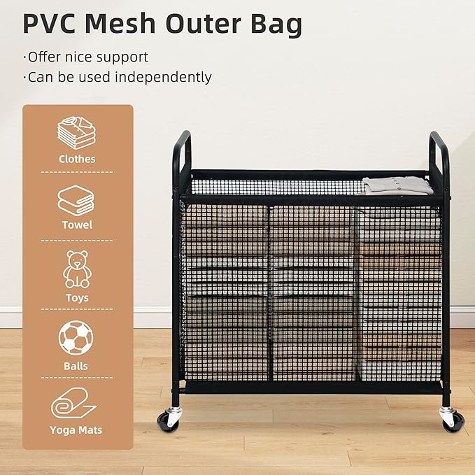 STORAGE MANIAC Rolling Laundry Hamper with Wheels 3-Section Laundry Sorter Rolling Laundrys Basket on Wheels with Removable Bag Clothes Hamper Laundrys Organizer Cart Bathroom Bedroom 120L Grey