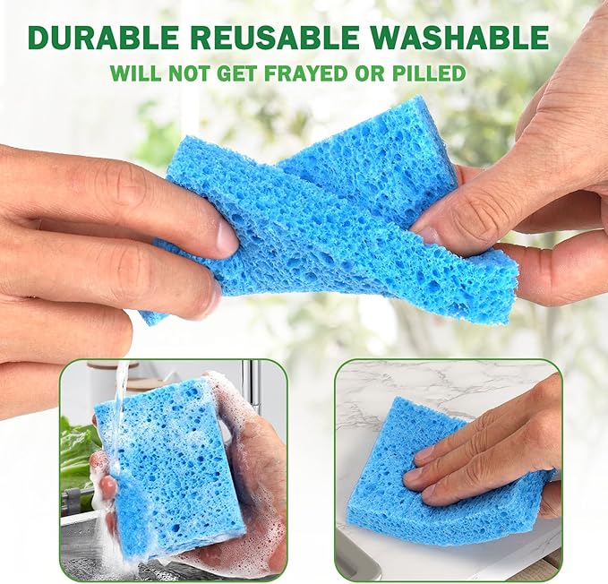 12 Counts Multipurpose Kitchen Sponges Pack Compostable Biodegradable Compressed Cellulose Sponges 18X Super Absorbent POP UP Eco Sponge for Household Use