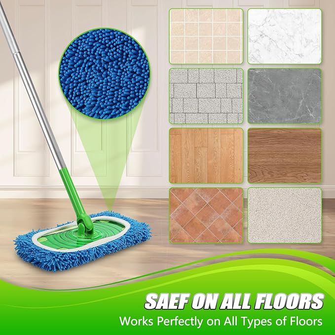 Set of 4 Reusable Microfiber Mop Pads Compatible with Swiffer Sweeper, Dry Sweeping Cloths, Washable Wet Mopping Cloth Refills for Floor Cleaning (Mop is Not Included) (4 Pack, Blue)