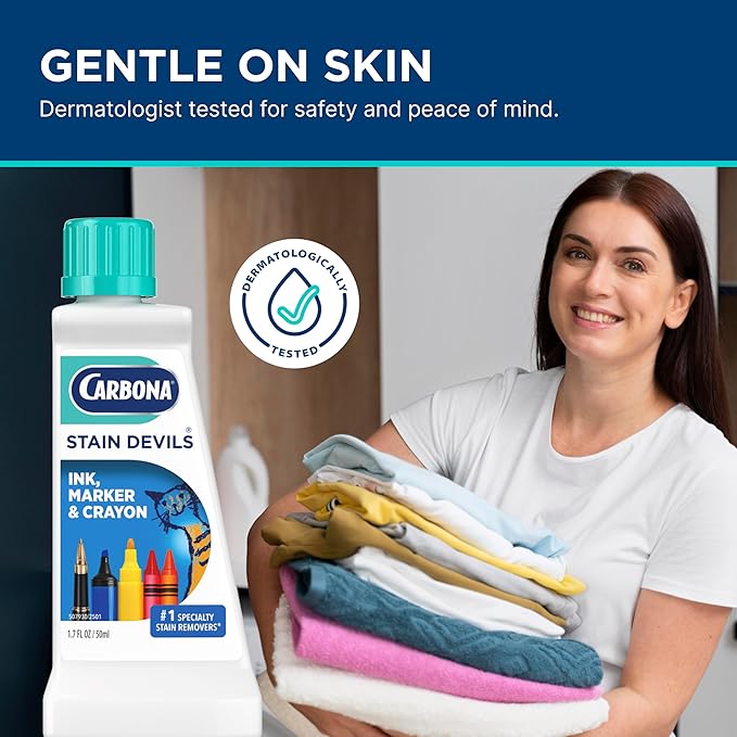 Carbona Stain Devils® #3 | Ink, Marker & Crayon | Professional Strength Laundry Stain Remover | Multi-Fabric Cleaner | Safe On Skin & Washable Fabrics | 1.7 Fl Oz, 3 Pack