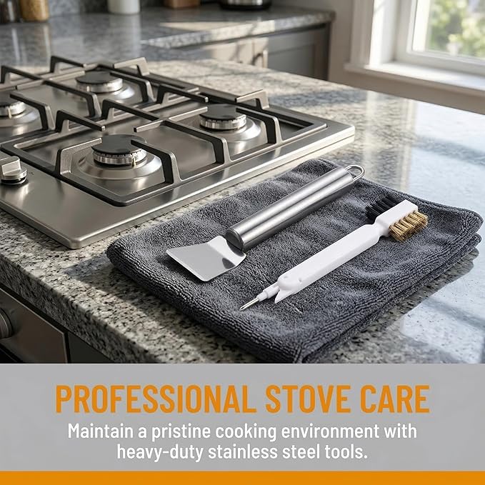 2Pcs Stove Cleaning Brush And Scraper, Brass Wire Rust Cleaner Brushes Cooktop Scraper, Clean Kit For Pots, Pans, Kitchen, Tile, And Household