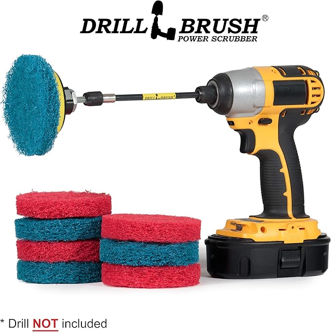 Drill Brush - Drill Attachment - Kitchen - Bathroom - Power Scrubber Pads - Stove - Cleaning Pads - Cooktop - Oven Rack - Kitchen Sink - Bath Mat - Bathroom Sink - Shower Cleaner - Vinyl Flooring