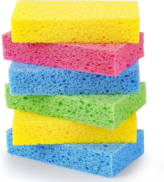 Temede Cellulose Sponges,Heavy Duty Scrub Sponges,Non-Scratch Kitchen Sponges for Dish,Colorful Compressed Dish Scrubber Sponge for Household,Cookware,Bathroom,6pcs