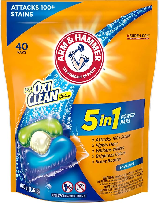 ARM & HAMMER plus OxiClean 5-in-1 Power Paks, 40 Count (Packaging may vary)