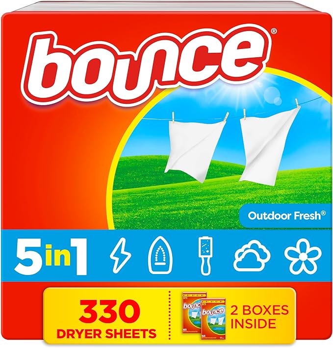 Bounce Dryer Sheets, 330 count, Outdoor Fresh Scent, Fabric Softener Sheets, Reduces Static, Softens and Fights Wrinkles