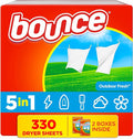 Bounce Dryer Sheets, 330 count, Outdoor Fresh Scent, Fabric Softener Sheets, Reduces Static, Softens and Fights Wrinkles