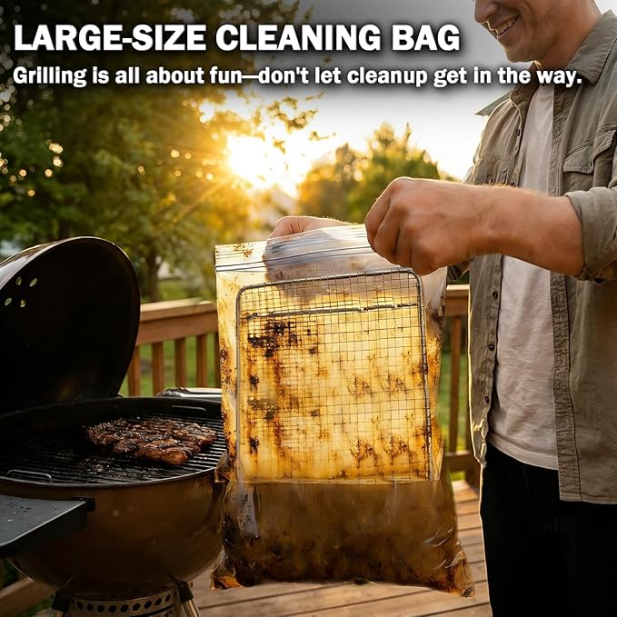 Mity Rain 5 Packs Oven Rack Cleaning Bag Kit, Reusable No-Scrub Oven Rack Cleaning Bags, Includes three gloves and one brush (three 19.69*27.56inch and two 23.62 x 35.43 inch) leak-resistant PE bags