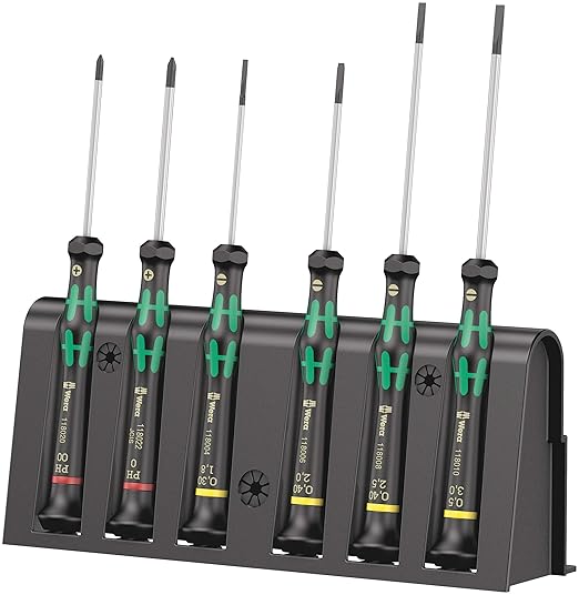 Wera 2035/6 A Kraftform Micro Slotted/Phillips Electronics Screwdriver Set and Rack, 6-Pieces