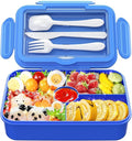 DaCool Bento Lunch Box for Kids - 7.5 Cups Leakproof Large Bento-Style with 4 Compartments Portions Lunchbox with Tableware Back to School, Reusable On-the-Go Meal and Snack Packing, Blue